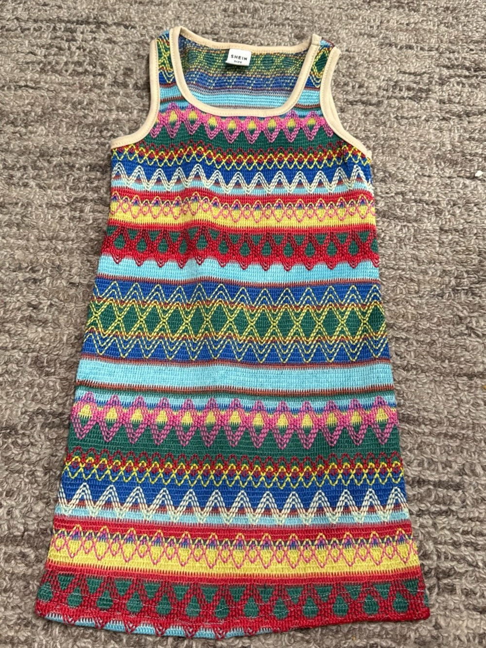 SHEIN Multicolor Striped Knit Tank Dress with Bright Geometric Pattern